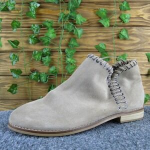 Zara Girls Women Ankle Boots Sz 37‎ Beige Suede Slip On Whipstitch Detail Casual